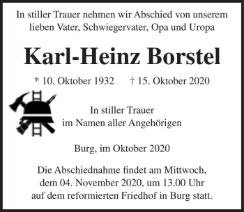Traueranzeige von Karl-Heinz Borstel  von Magdeburger Volksstimme