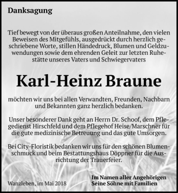 Traueranzeige von Karl-Heinz Braune  von Magdeburger Volksstimme