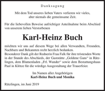 Traueranzeige von Karl-Heinz Buch  von Magdeburger Volksstimme
