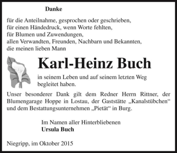 Traueranzeige von Karl-Heinz Buch  von Magdeburger Volksstimme
