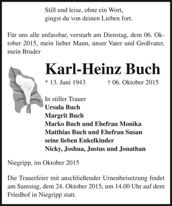 Traueranzeige von Karl-Heinz Buch  von Magdeburger Volksstimme
