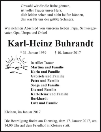 Traueranzeige von Karl-Heinz Buhrandt  von Magdeburger Volksstimme