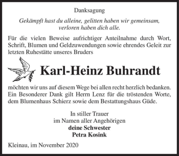 Traueranzeige von Karl-Heinz Buhrandt  von Magdeburger Volksstimme