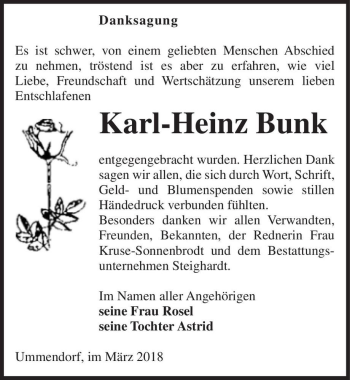 Traueranzeige von Karl-Heinz Bunk  von Magdeburger Volksstimme
