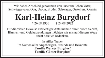 Traueranzeige von Karl-Heinz Burgdorf  von Magdeburger Volksstimme