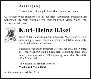 Traueranzeige von Karl-Heinz Bäsel  von Magdeburger Volksstimme