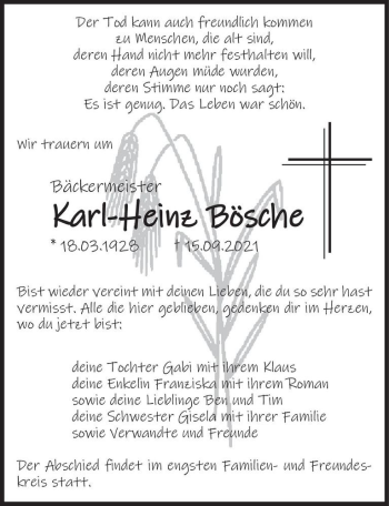 Traueranzeige von Karl-Heinz Bösche  von Magdeburger Volksstimme