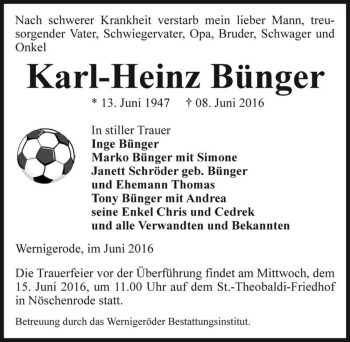 Traueranzeige von Karl-Heinz Bünger  von Magdeburger Volksstimme