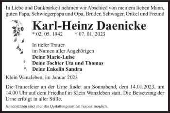 Traueranzeige von Karl-Heinz Daenicke  von Magdeburger Volksstimme