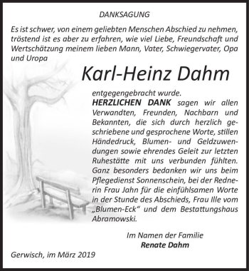Traueranzeige von Karl-Heinz Dahm  von Magdeburger Volksstimme