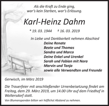 Traueranzeige von Karl-Heinz Dahm  von Magdeburger Volksstimme
