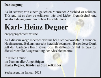 Traueranzeige von Karl-Heinz Degner  von Magdeburger Volksstimme