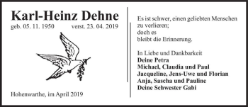 Traueranzeige von Karl-Heinz Dehne  von Magdeburger Volksstimme