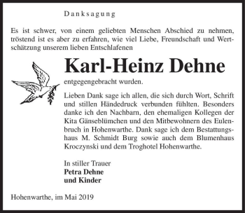 Traueranzeige von Karl-Heinz Dehne  von Magdeburger Volksstimme