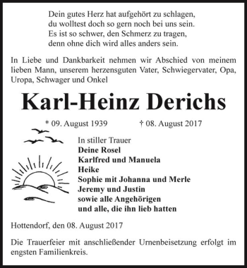 Traueranzeige von Karl-Heinz Derichs  von Magdeburger Volksstimme