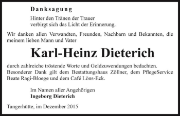 Traueranzeige von Karl-Heinz Dieterich  von Magdeburger Volksstimme