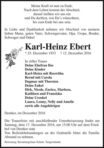 Traueranzeige von Karl-Heinz Ebert  von Magdeburger Volksstimme