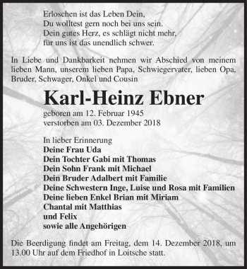 Traueranzeige von Karl-Heinz Ebner  von Magdeburger Volksstimme