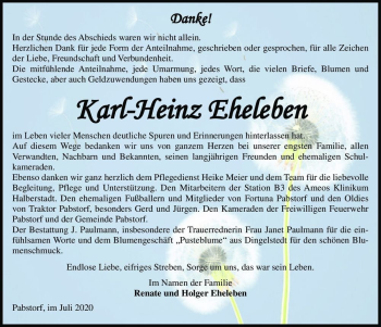 Traueranzeige von Karl-Heinz Eheleben  von Magdeburger Volksstimme