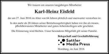 Traueranzeige von Karl-Heinz Eisfeld  von Magdeburger Volksstimme
