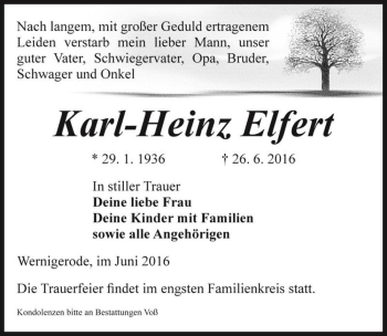 Traueranzeige von Karl-Heinz Elfert  von Magdeburger Volksstimme