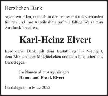 Traueranzeige von Karl-Heinz Elvert  von Magdeburger Volksstimme