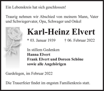 Traueranzeige von Karl-Heinz Elvert  von Magdeburger Volksstimme