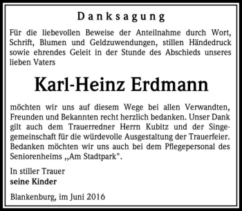 Traueranzeige von Karl-Heinz Erdmann  von Magdeburger Volksstimme