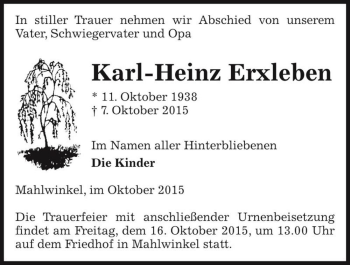 Traueranzeige von Karl-Heinz Erxleben  von Magdeburger Volksstimme