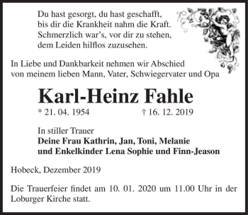 Traueranzeige von Karl-Heinz Fahle  von Magdeburger Volksstimme