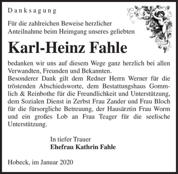 Traueranzeige von Karl-Heinz Fahle  von Magdeburger Volksstimme