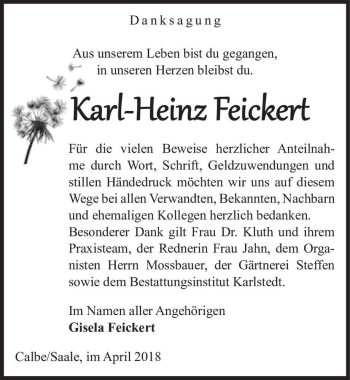Traueranzeige von Karl-Heinz Feickert  von Magdeburger Volksstimme