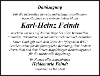 Traueranzeige von Karl-Heinz Feindt  von Magdeburger Volksstimme