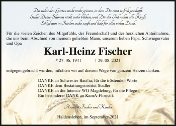Traueranzeige von Karl-Heinz Fischer  von Magdeburger Volksstimme