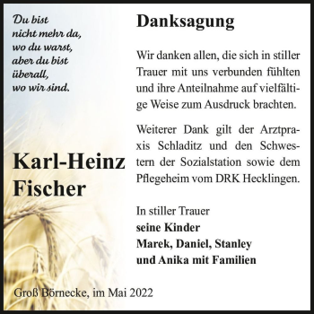 Traueranzeige von Karl-Heinz Fischer  von Magdeburger Volksstimme