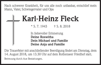 Traueranzeige von Karl-Heinz Fleck  von Magdeburger Volksstimme