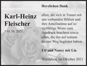 Traueranzeige von Karl-Heinz Fleischer  von Magdeburger Volksstimme