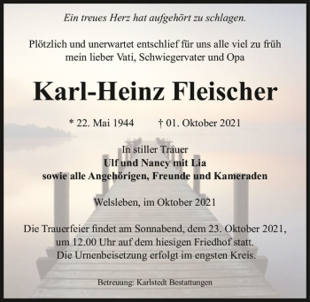 Traueranzeige von Karl-Heinz Fleischer  von Magdeburger Volksstimme