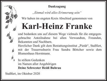 Traueranzeige von Karl-Heinz Franke  von Magdeburger Volksstimme
