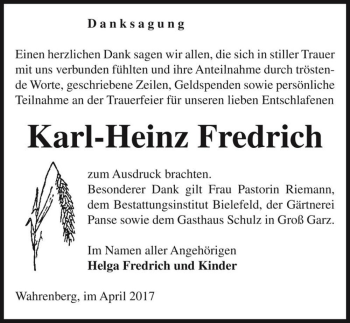 Traueranzeige von Karl-Heinz Fredrich  von Magdeburger Volksstimme