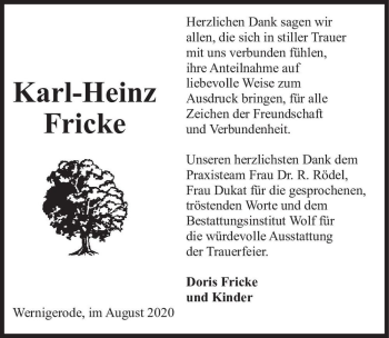 Traueranzeige von Karl-Heinz Fricke  von Magdeburger Volksstimme