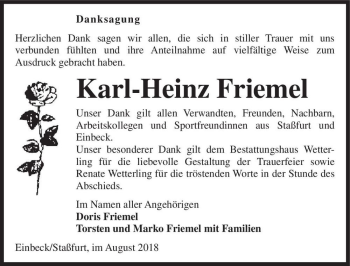 Traueranzeige von Karl-Heinz Friemel  von Magdeburger Volksstimme