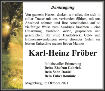 Traueranzeige von Karl-Heinz Fröber  von Magdeburger Volksstimme