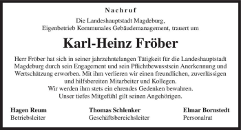Traueranzeige von Karl-Heinz Fröber  von Magdeburger Volksstimme