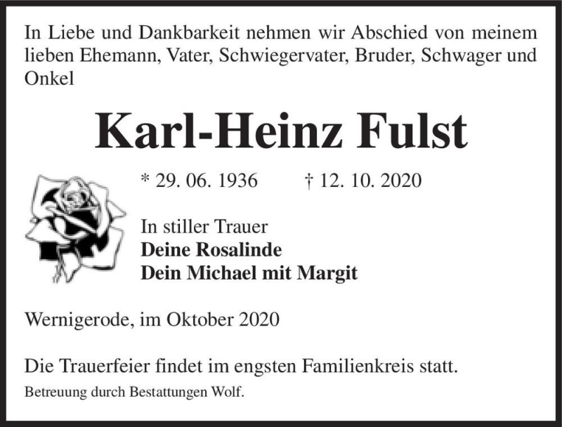  Traueranzeige für Karl-Heinz Fulst  vom 17.10.2020 aus Magdeburger Volksstimme