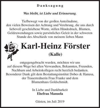 Traueranzeige von Karl-Heinz Förster (Kalle)  von Magdeburger Volksstimme