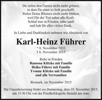 Traueranzeige von Karl-Heinz Führer  von Magdeburger Volksstimme