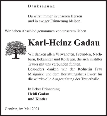 Traueranzeige von Karl-Heinz Gadau  von Magdeburger Volksstimme