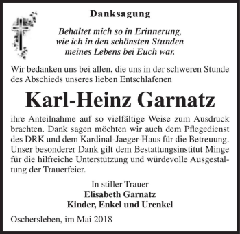 Traueranzeige von Karl-Heinz Garnatz  von Magdeburger Volksstimme