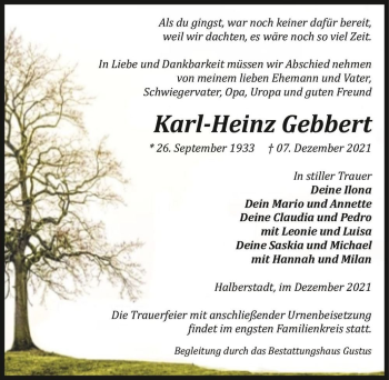 Traueranzeige von Karl-Heinz Gebbert  von Magdeburger Volksstimme